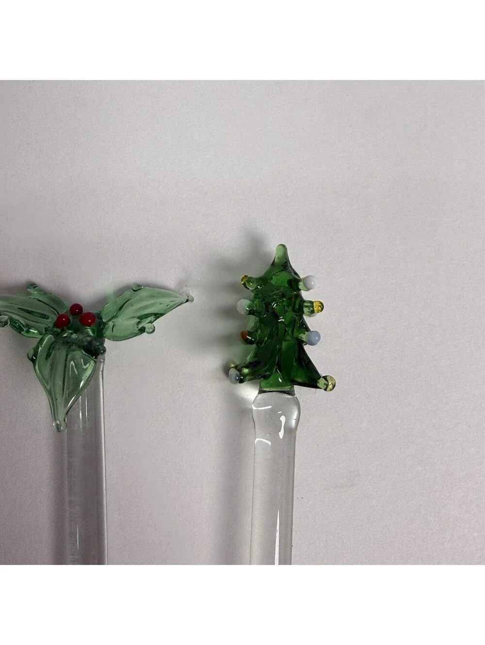 Lillian Vernon Swizzle Sticks Christmas Glass Drink Stirrers Green Red Vintage
